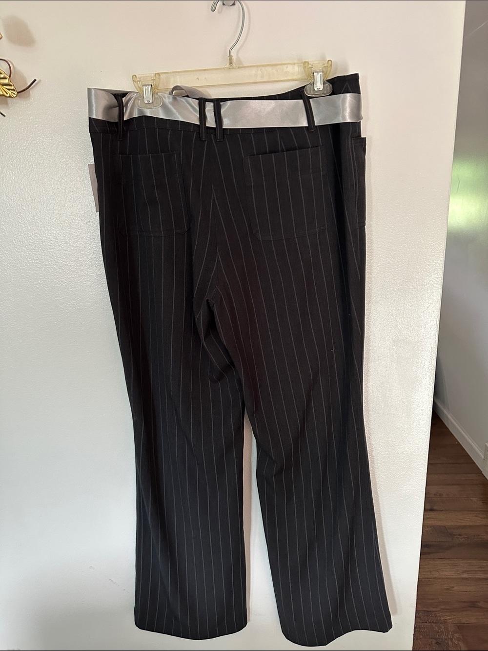New York & Company Black Pinstripe Dress Pants with Silver Waist Tie - Picture 3 of 4